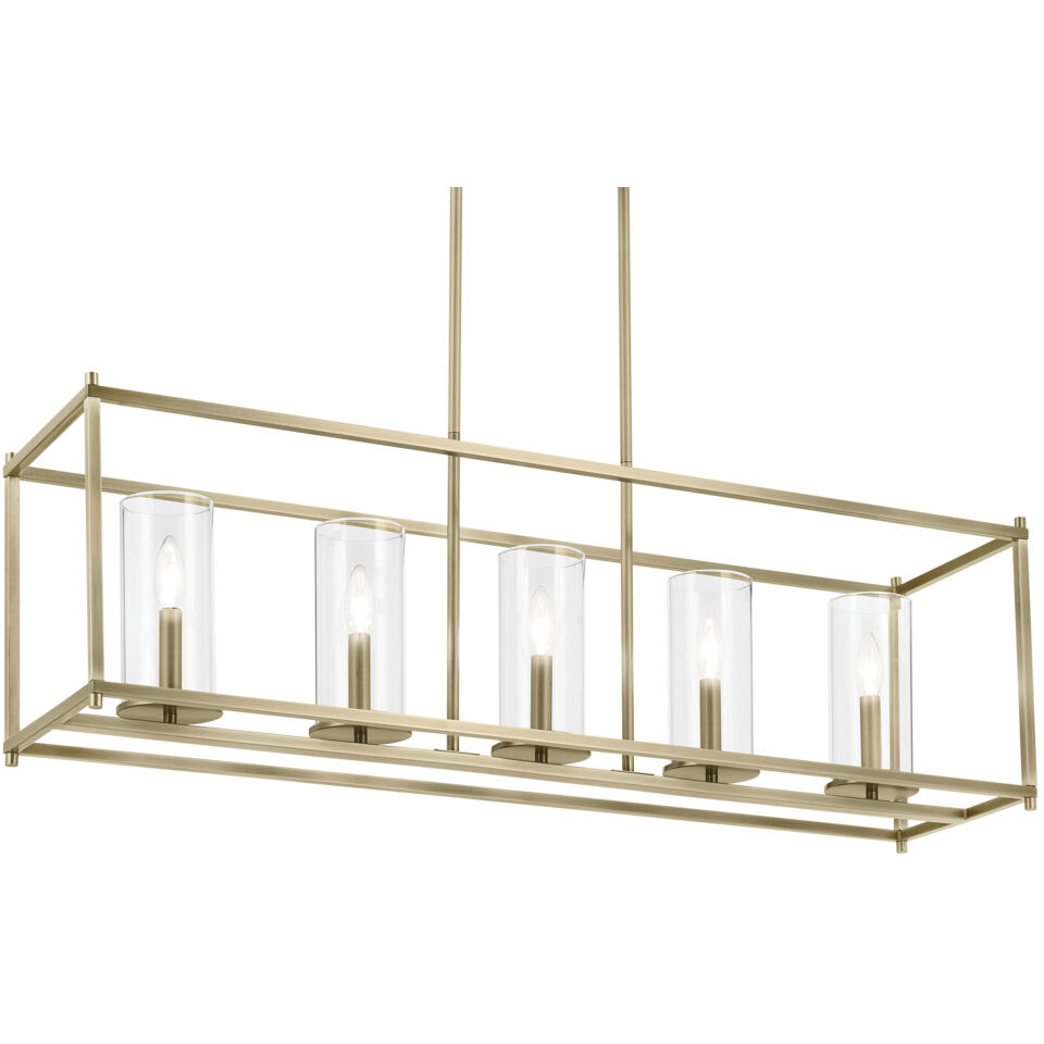 Crosby 5 Light 10 inch Natural Brass Chandelier Linear Ceiling Light