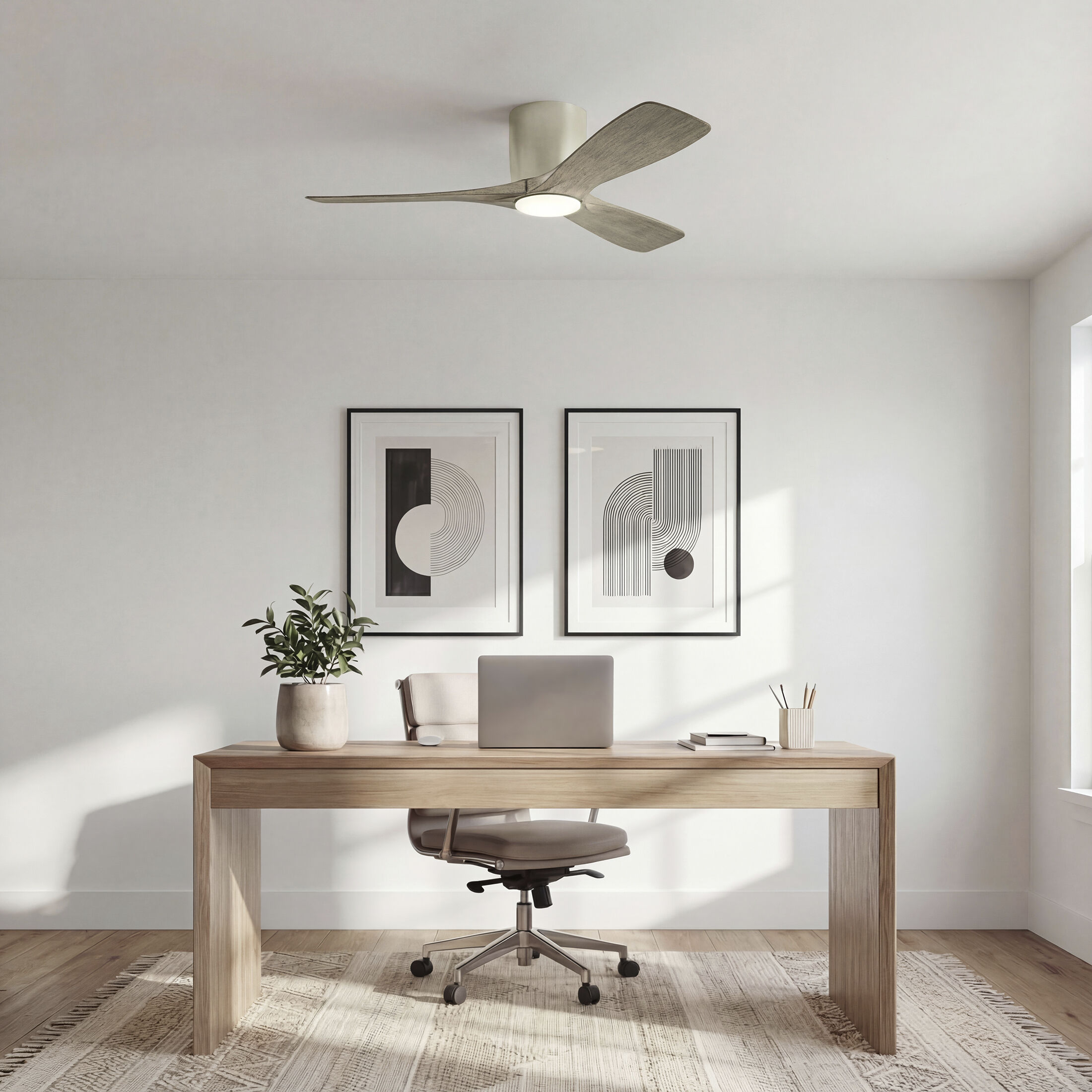 Volos 48 inch Brushed Nickel with Dist Antiq Gray Blades Ceiling Fan