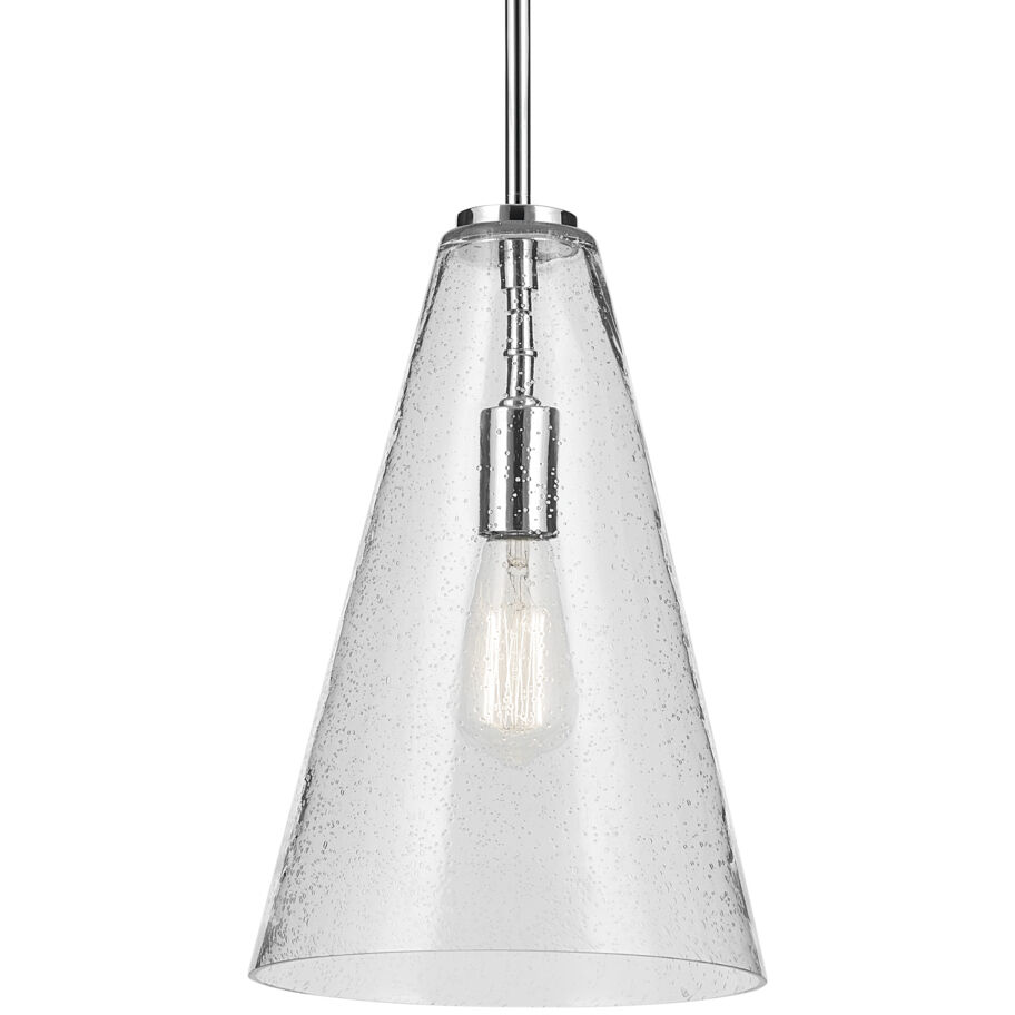 Everly 1 Light Chrome Pendant Ceiling Light in Clear Seeded