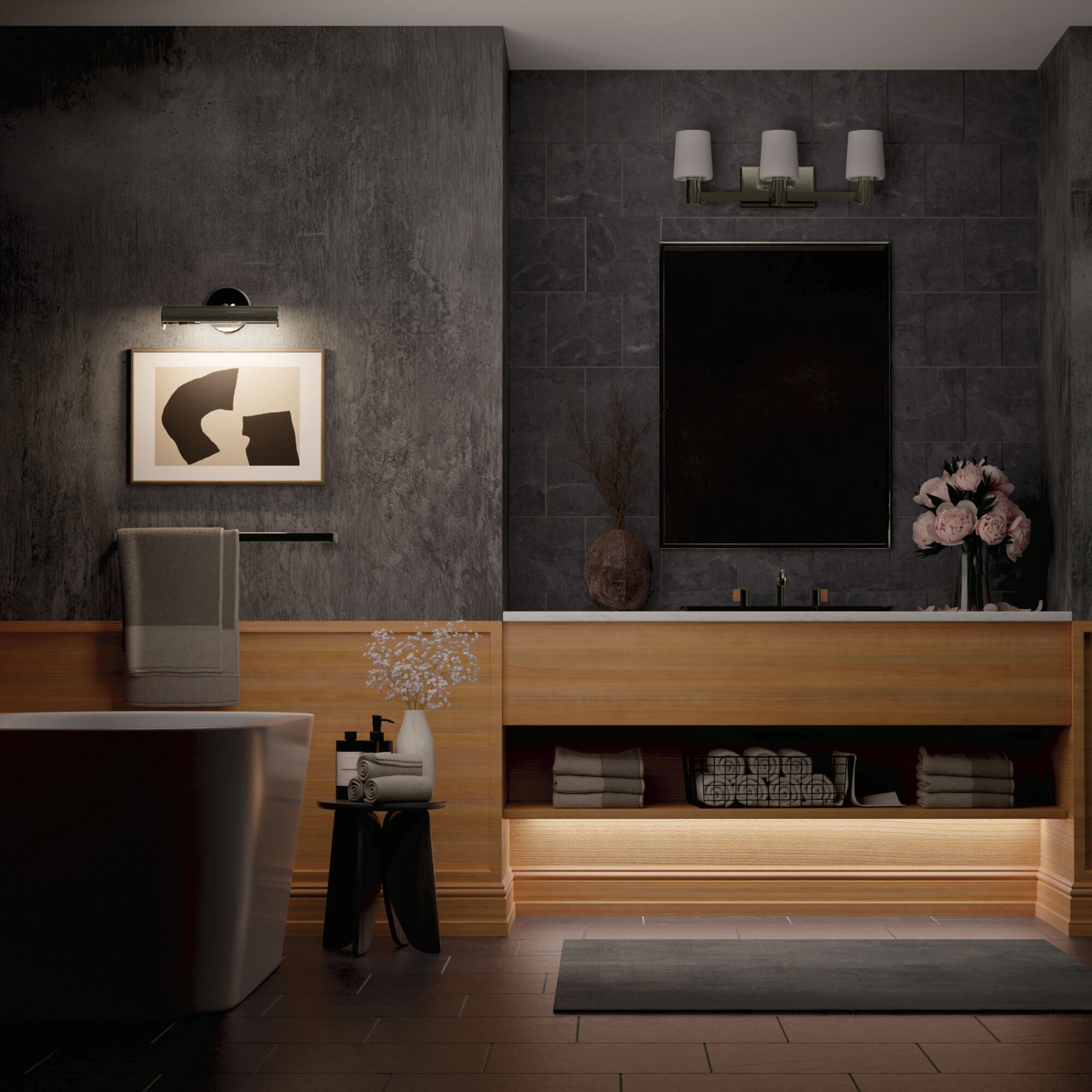 Adani 3 Light 24 inch Polished Nickel Bath Bracket Wall Light, 3 Arm