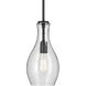 Everly 1 Light Black Pendant Ceiling Light in Clear Seeded