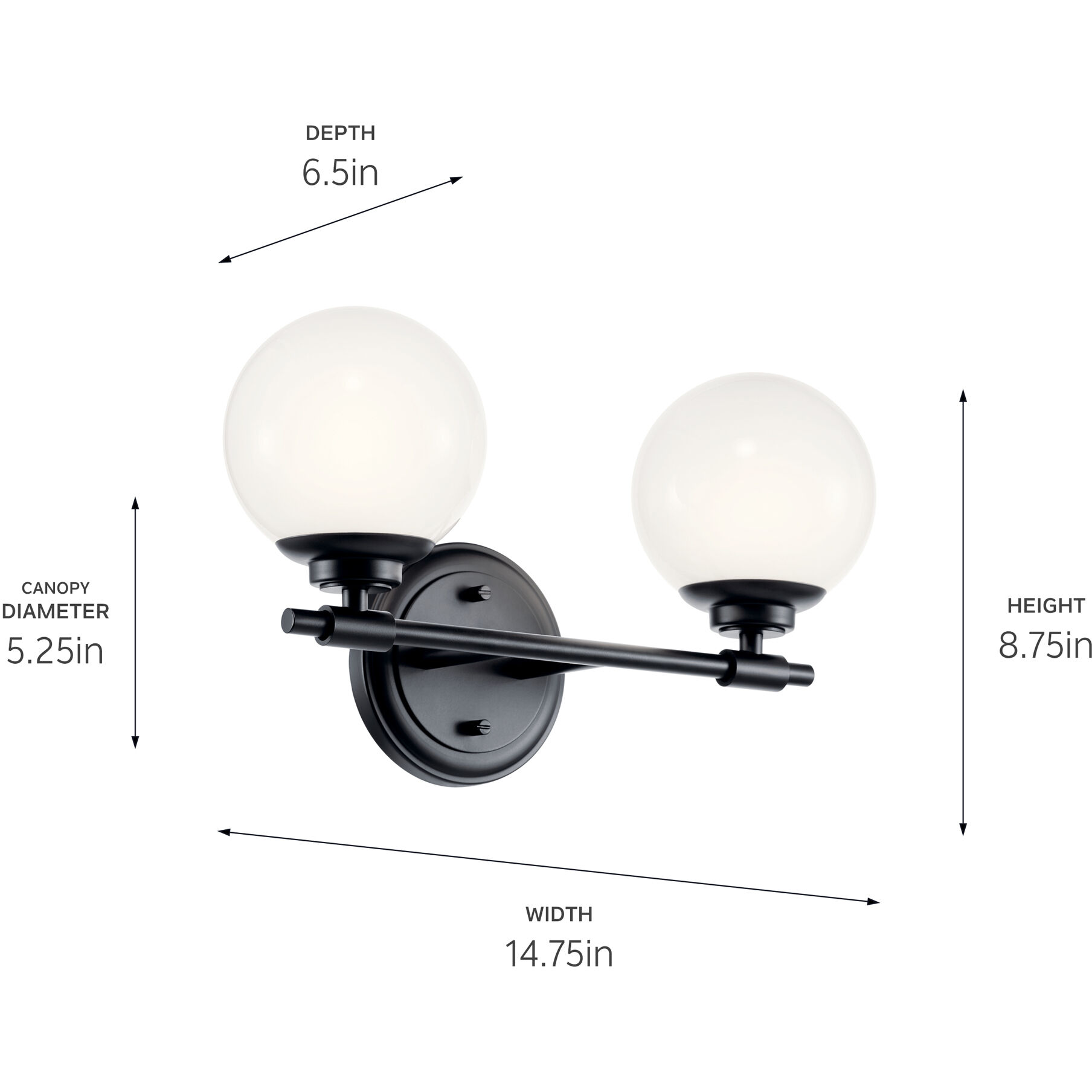 Benno 2 Light 14.75 inch Black Bath Bracket Wall Light, 2 Arm