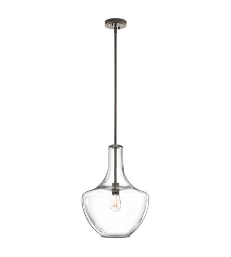 Kichler 42046OZ Everly 1 Light 14 inch Olde Bronze Pendant Ceiling Light in Clear