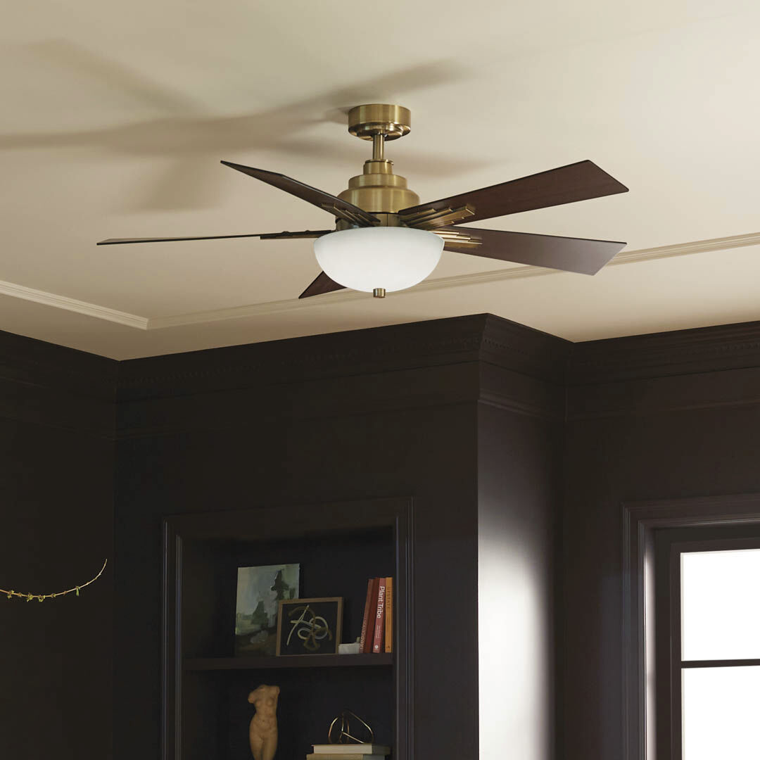 Vinea 52 inch Brushed Natural Brass with Black Blades Ceiling Fan