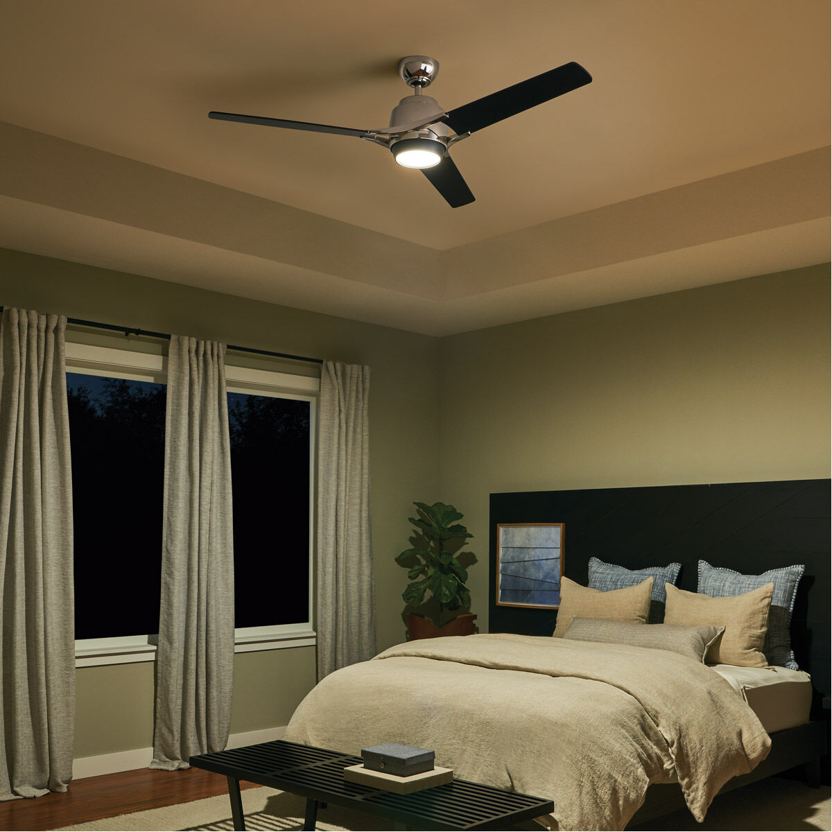 Zeus 60 inch Polished Nickel with Black Blades Ceiling Fan