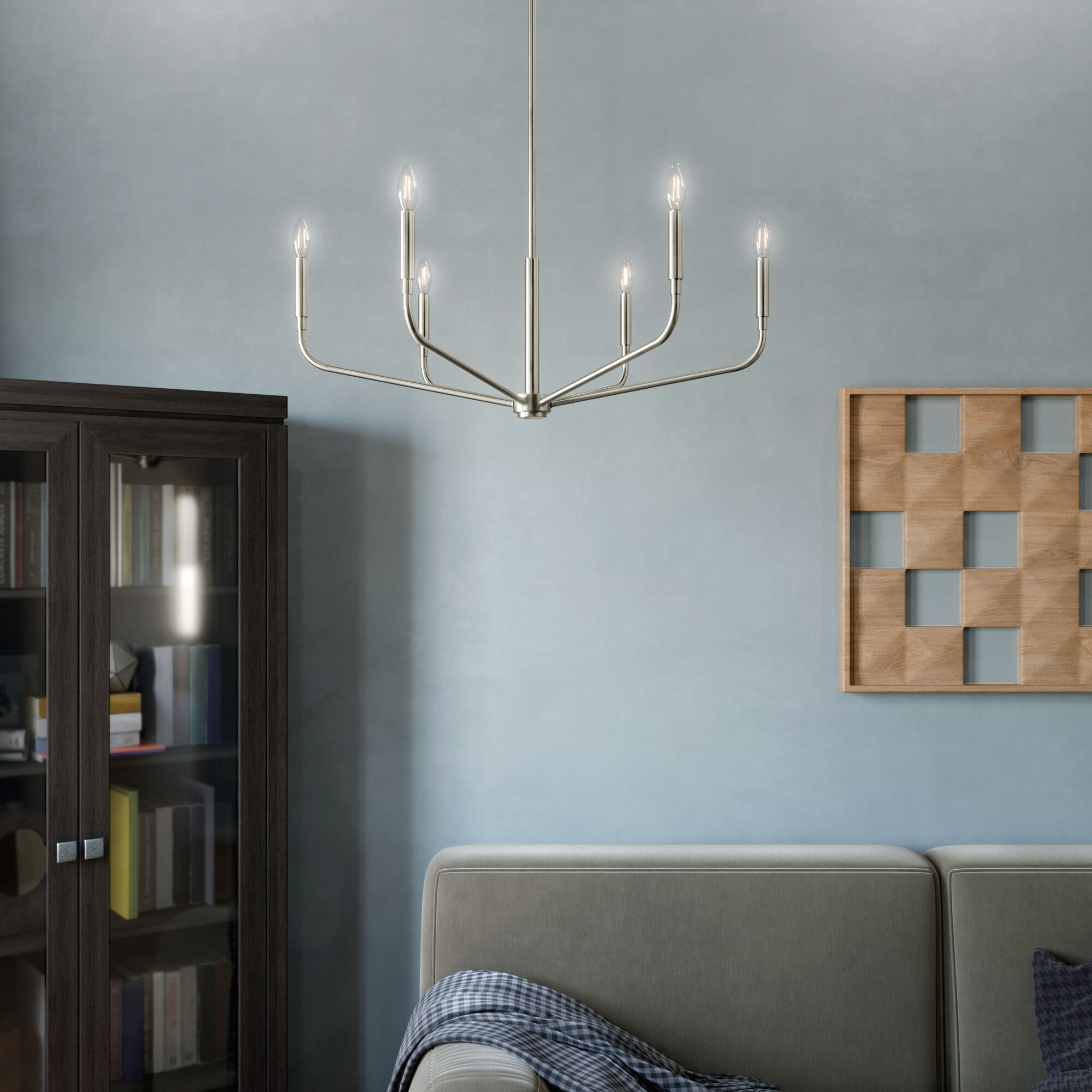 Madden 6 Light Brushed Nickel Chandelier Ceiling Light, 1 Tier Medium