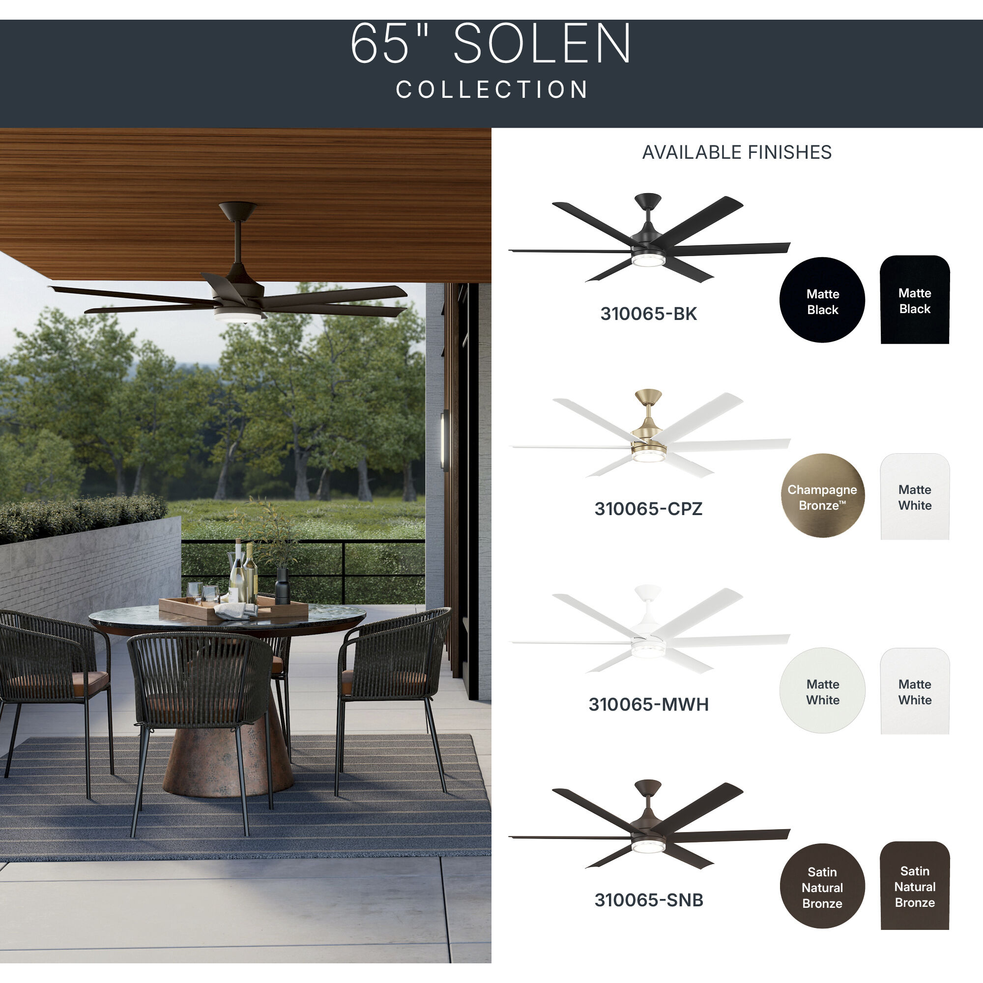 Solen 65 inch Matte Black Ceiling Fan