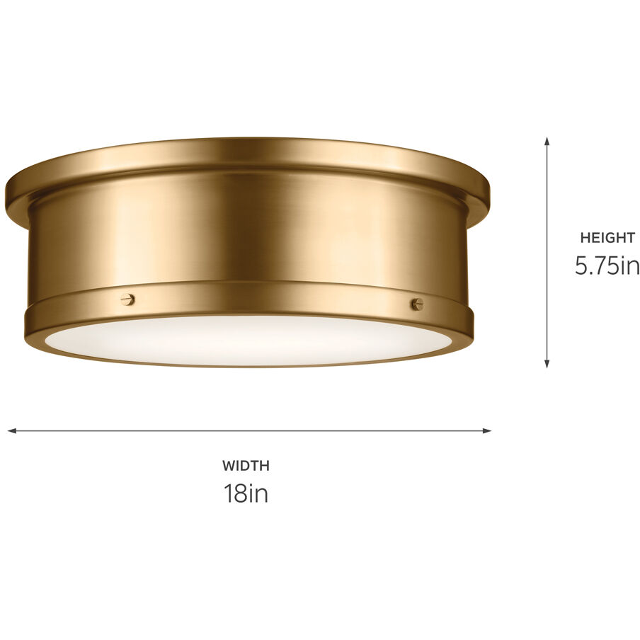 Serca 3 Light 18 inch Brushed Natural Brass Flush Mount Ceiling Light