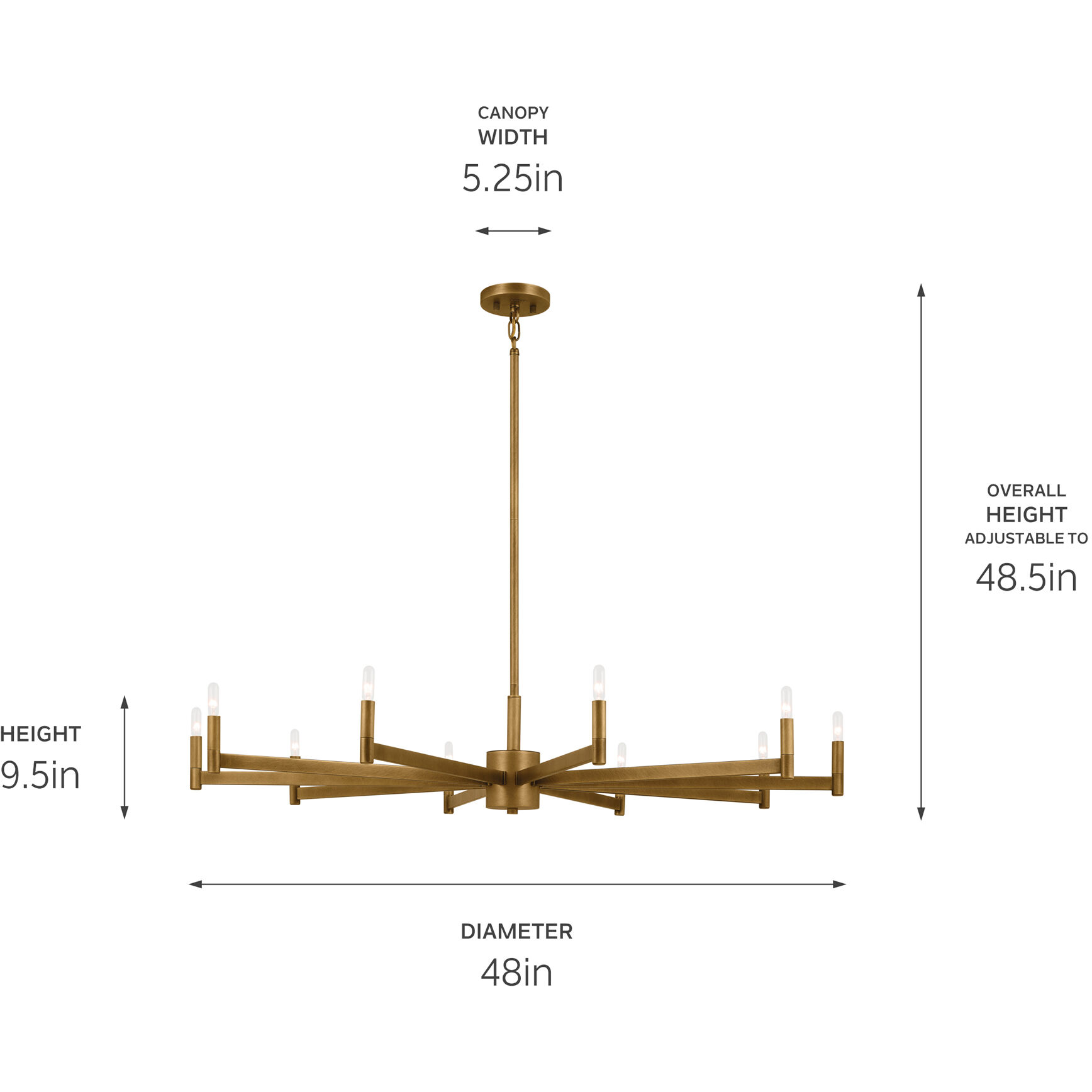 Erzo 10 Light Natural Brass Chandelier Ceiling Light, Large