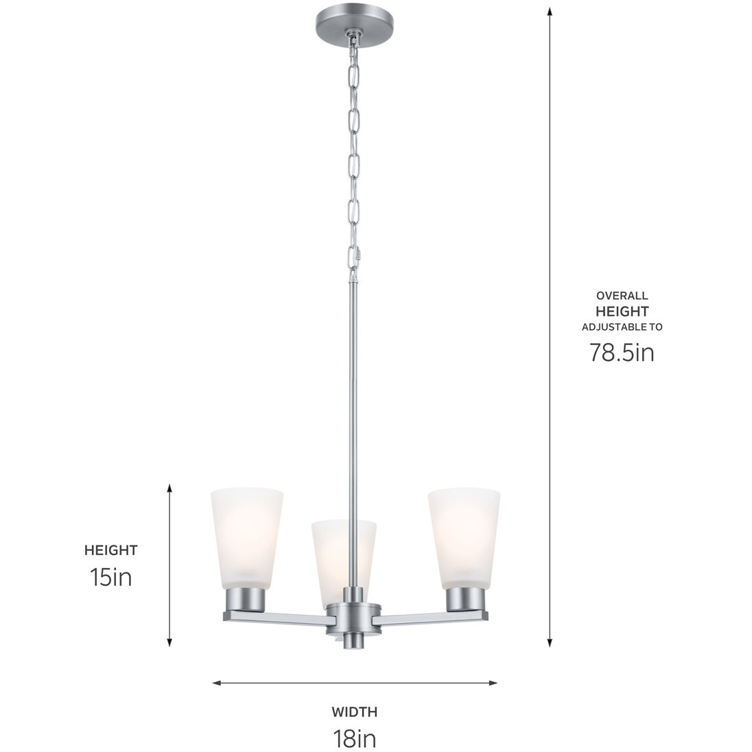 Stamos 3 Light Brushed Nickel Chandelier Ceiling Light, Small, 1 Tier