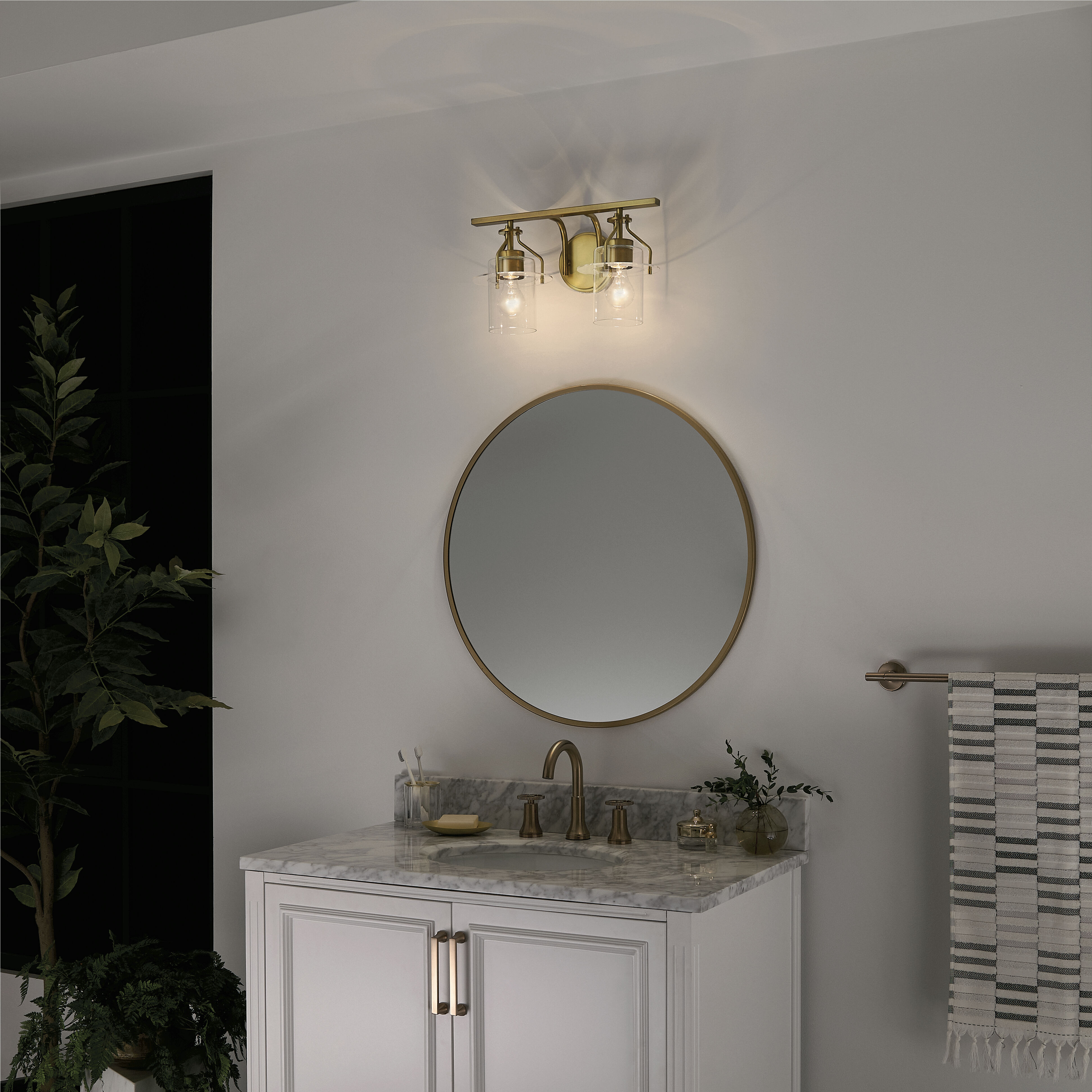 Kichler 55078NBR Everett 2 Light 16 inch Brushed Brass Bath Vanity Light Wall Light