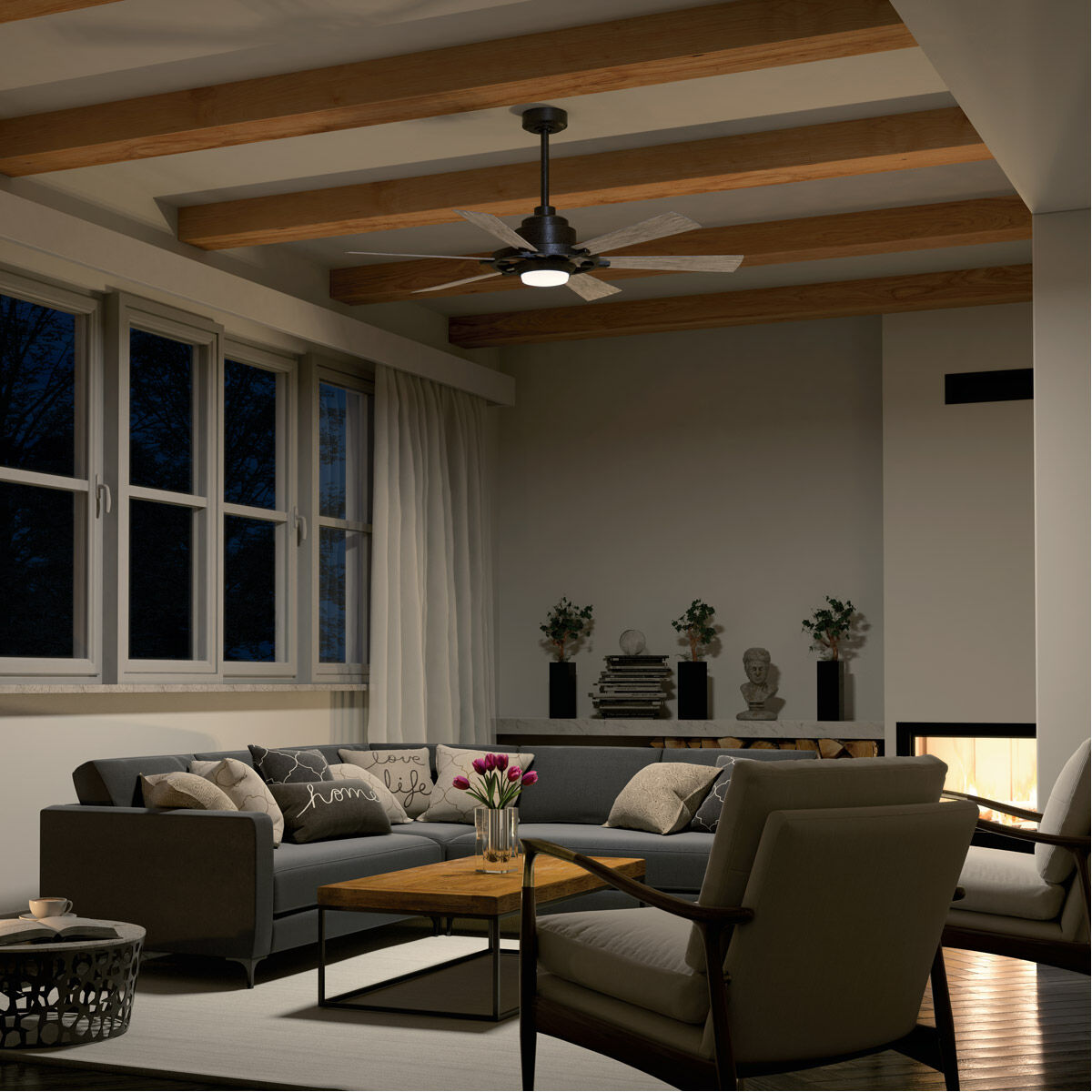 Gentry Lite 52 inch Anvil Iron with Dist Antiq Gray Blades Ceiling Fan in Distressed Antique Gray/Walnut