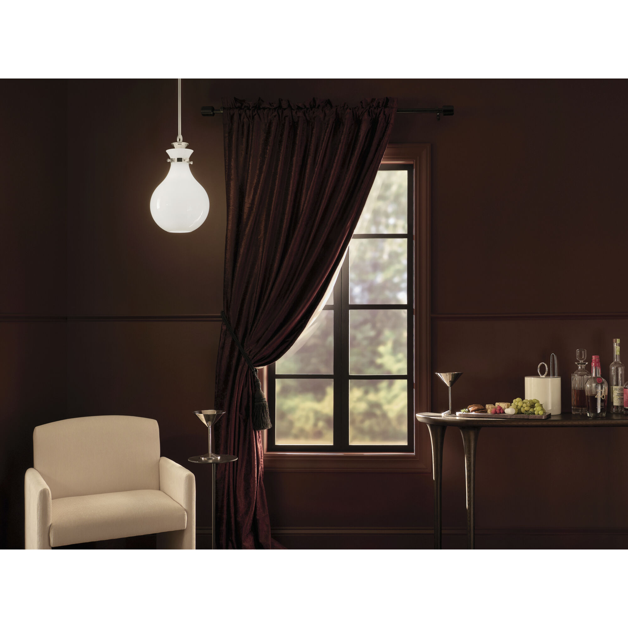 Laria 1 Light Polished Nickel Pendant Ceiling Light in Opal