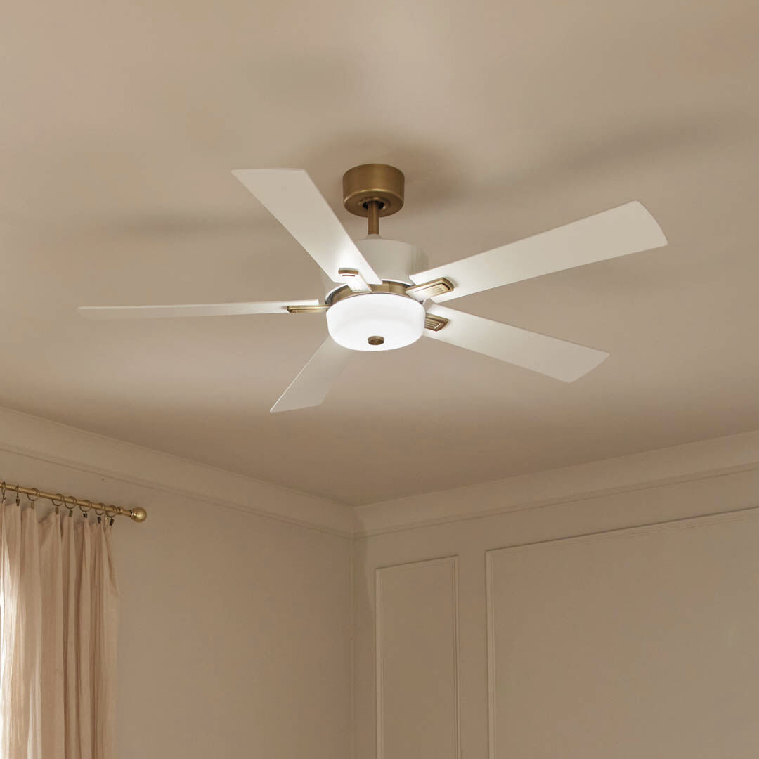 Icon 56 inch Brushed Natural Brass with White Blades Ceiling Fan