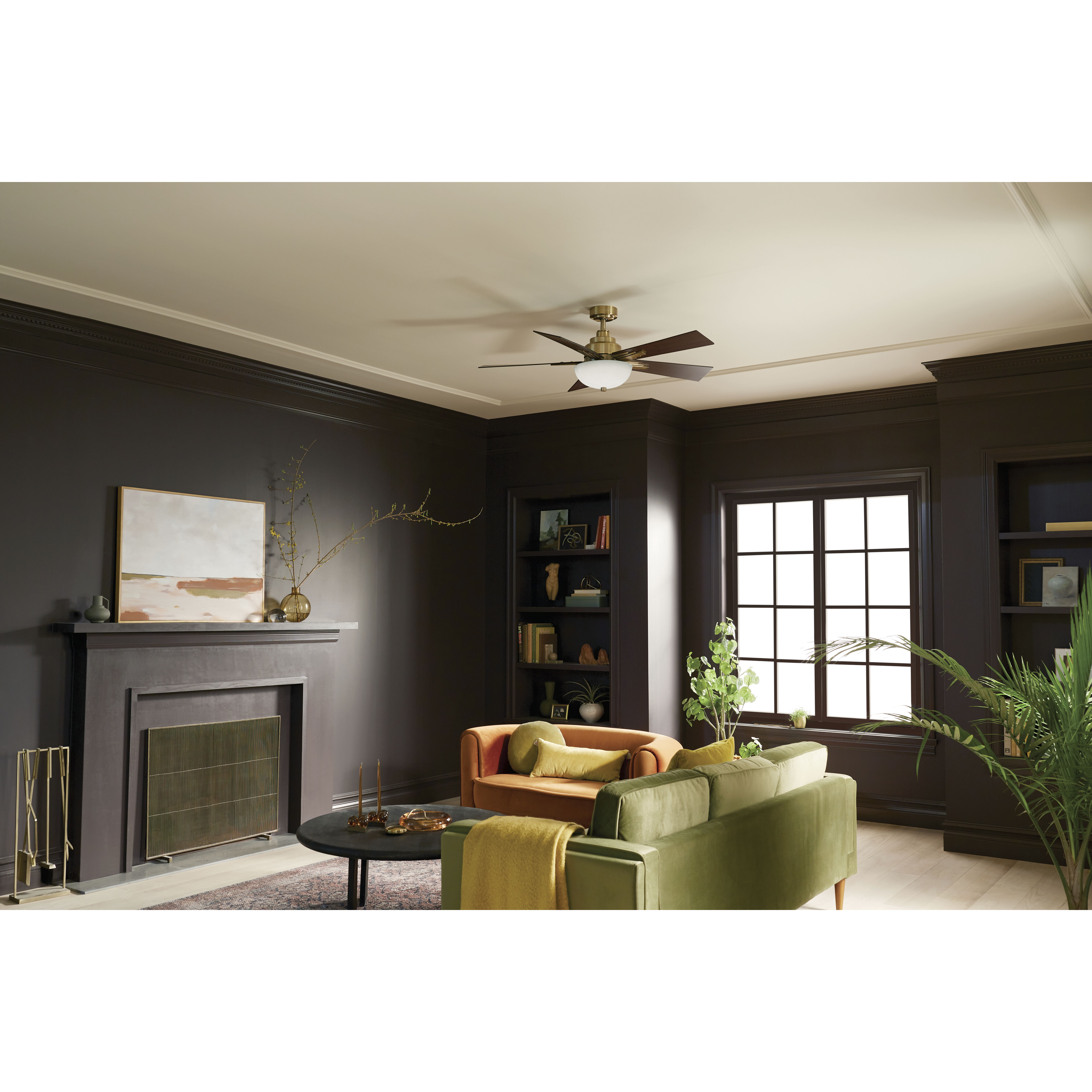 Vinea 52 inch Brushed Natural Brass with Black Blades Ceiling Fan