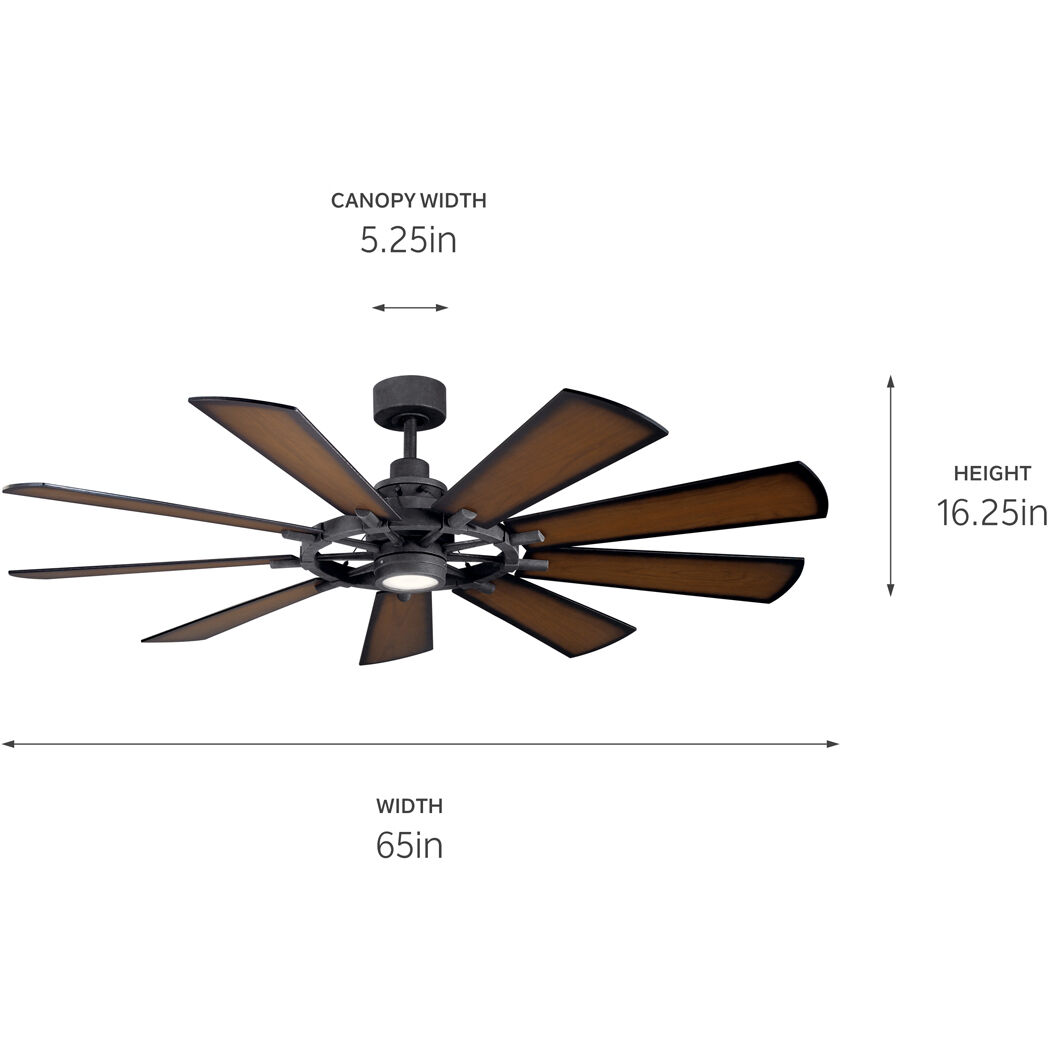 Gentry 65 inch Distressed Black with Walnut Blades Ceiling Fan in Walnut/Walnut Shadowed