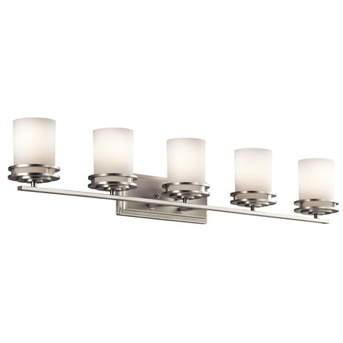 Hendrik 5 Light 43 inch Brushed Nickel Wall Mt Bath 5 Arm Or More Wall Light in Satin Etched Cased Opal