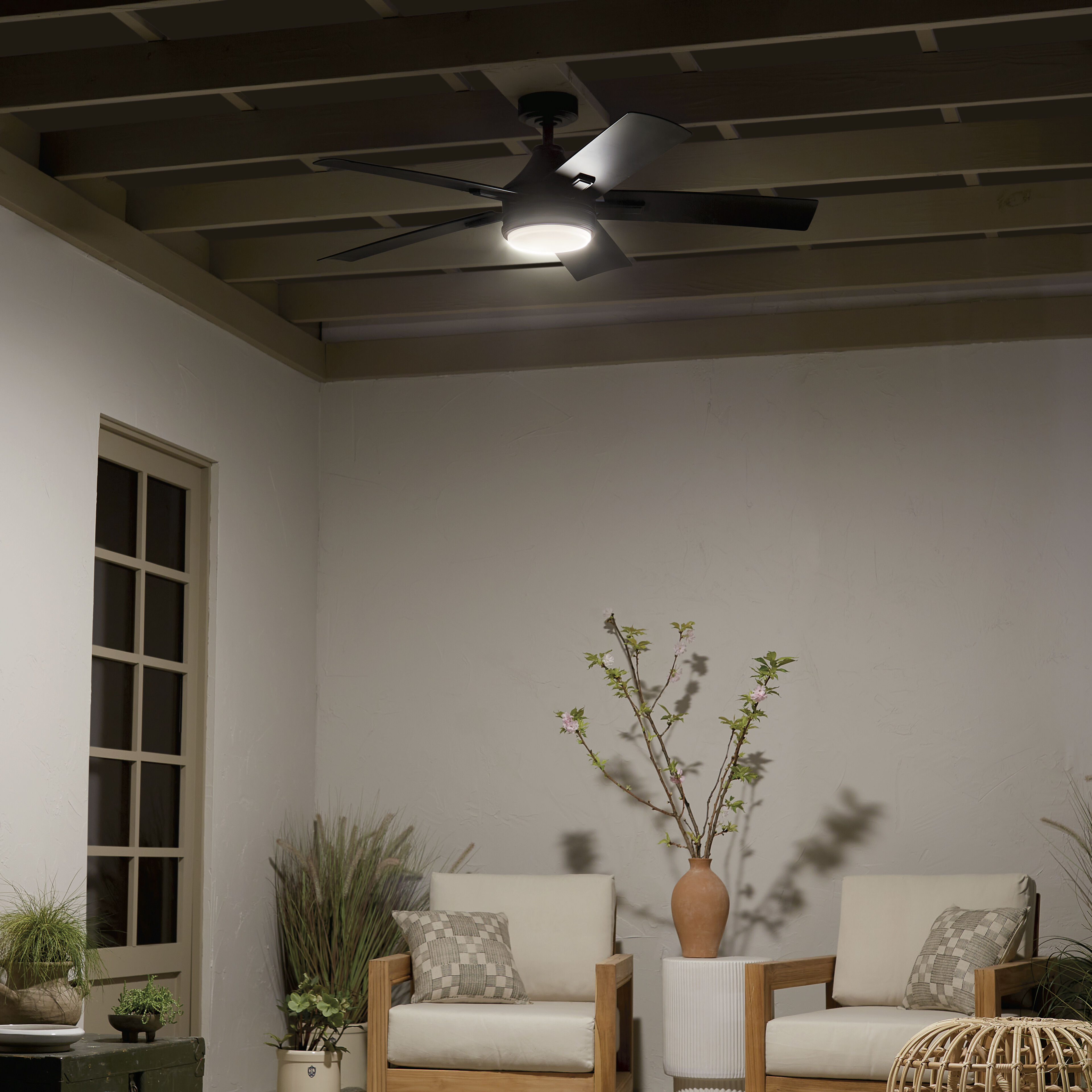 Kichler 310126SBK Tide 52 inch Satin Black with Weathered Medium Oak Blades  Ceiling Fan
