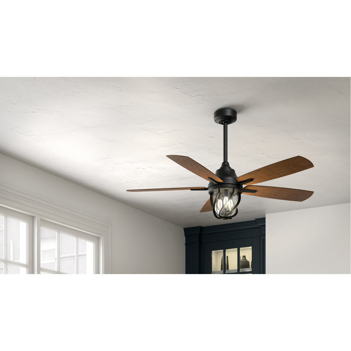 Lydra 52 inch Distressed Black with Walnut Blades Ceiling Fan