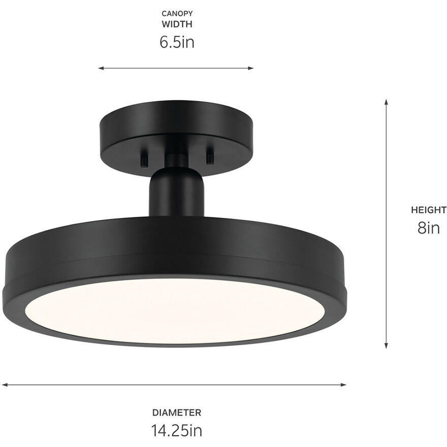 Riu LED 14.25 inch Black Semi Flush Mount Ceiling Light