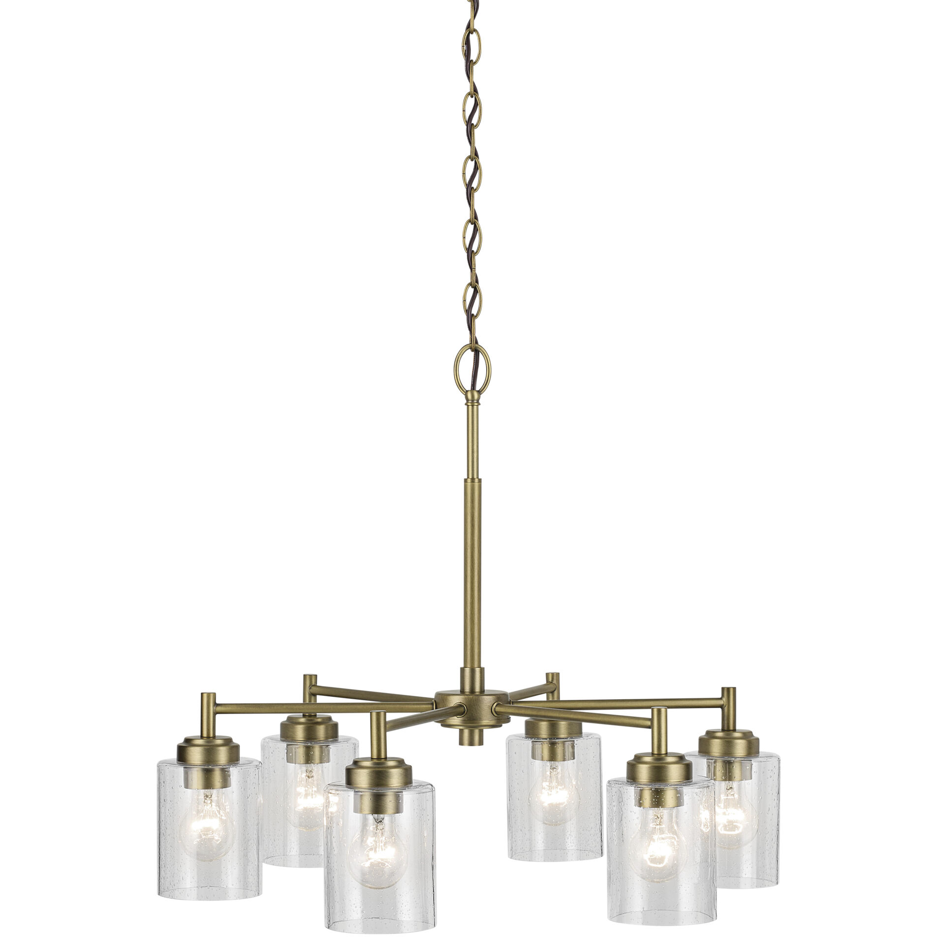 Winslow 6 Light Natural Brass Chandelier Ceiling Light, 1 Tier, Large