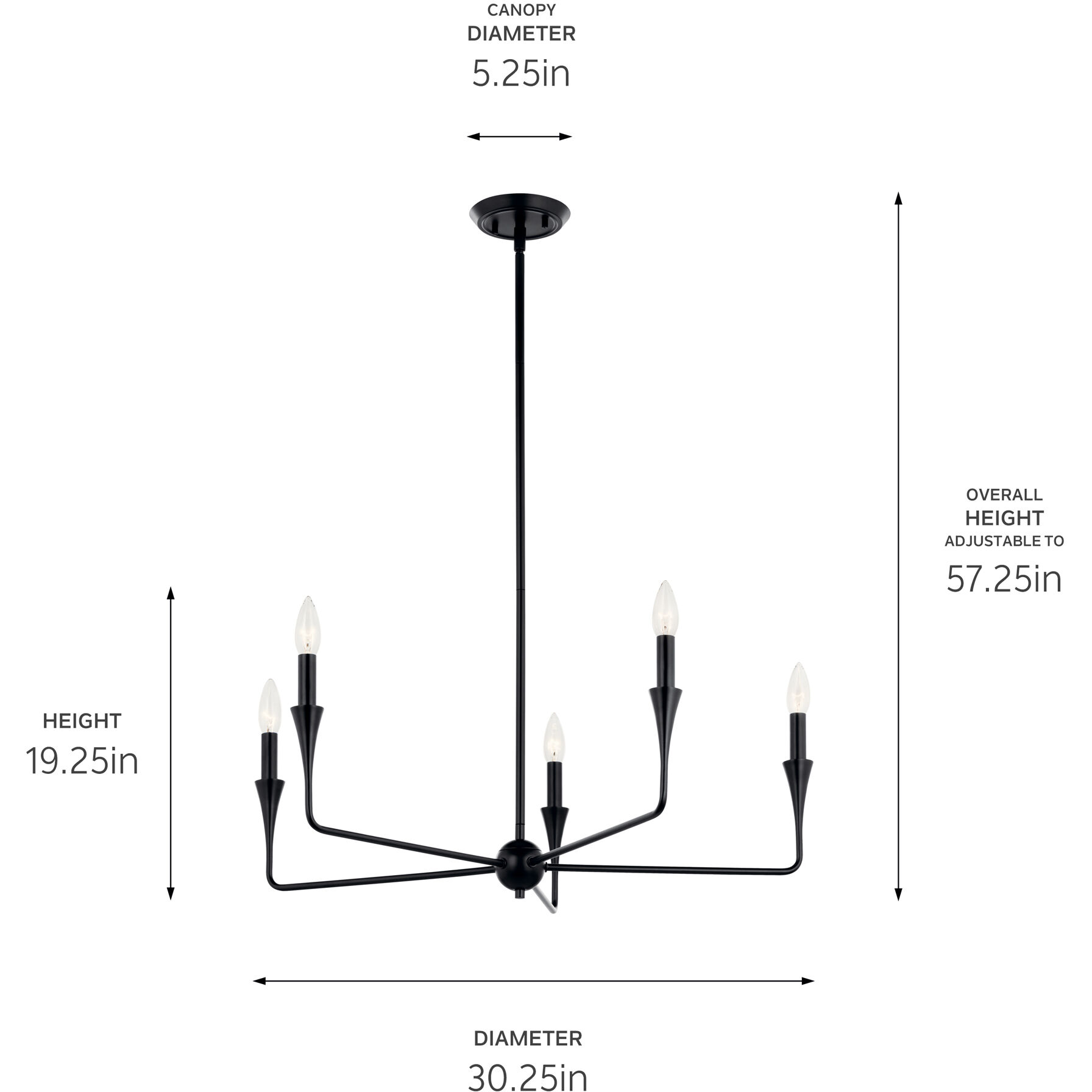 Alvaro 5 Light Black Chandelier Ceiling Light, 1 Tier Small