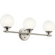 Benno 3 Light 24.5 inch Polished Nickel Bath Bracket Wall Light, 3 Arm