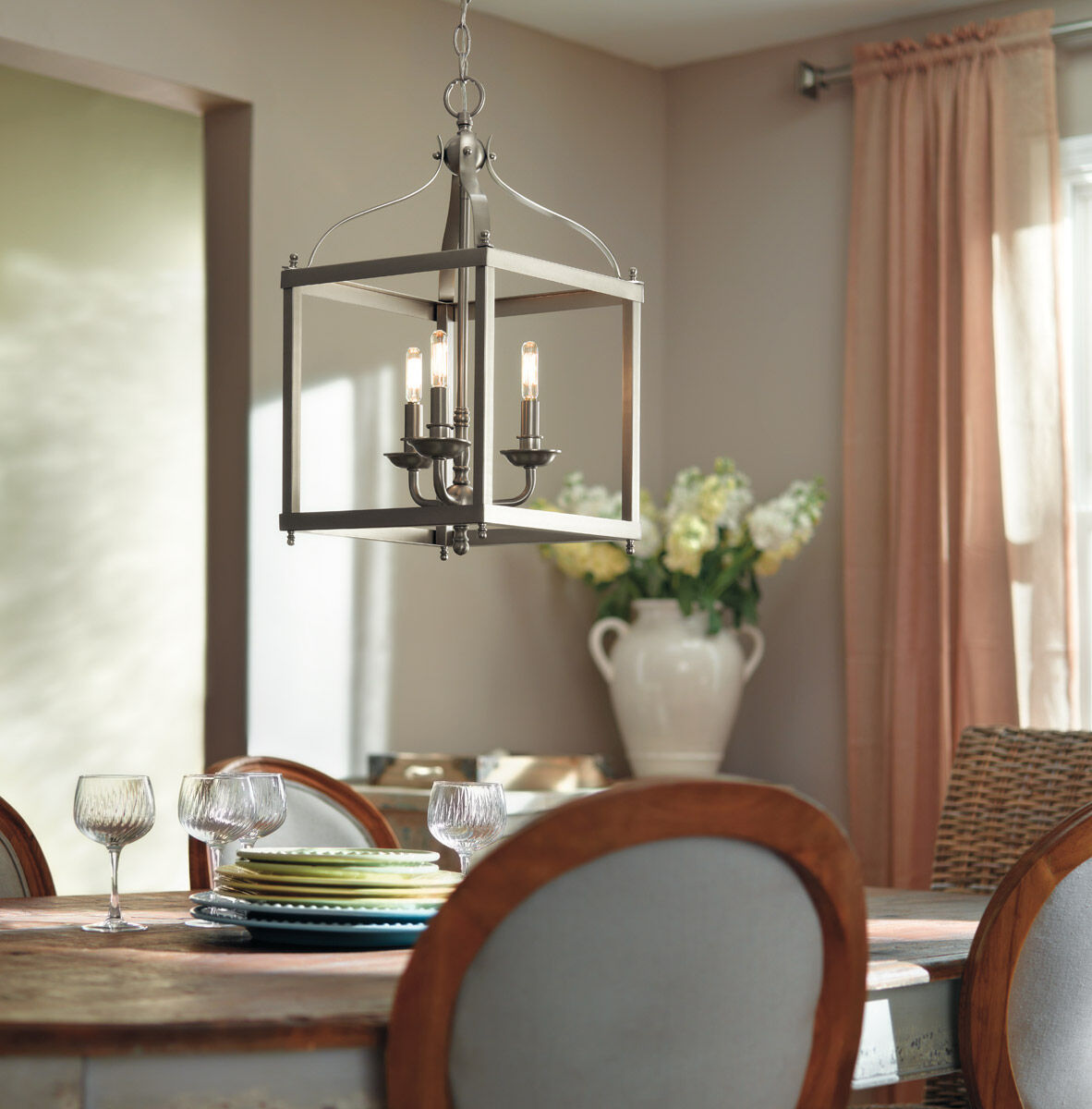 Larkin 3 Light 12 inch Brushed Nickel Indoor Lantern Pendants Ceiling Light