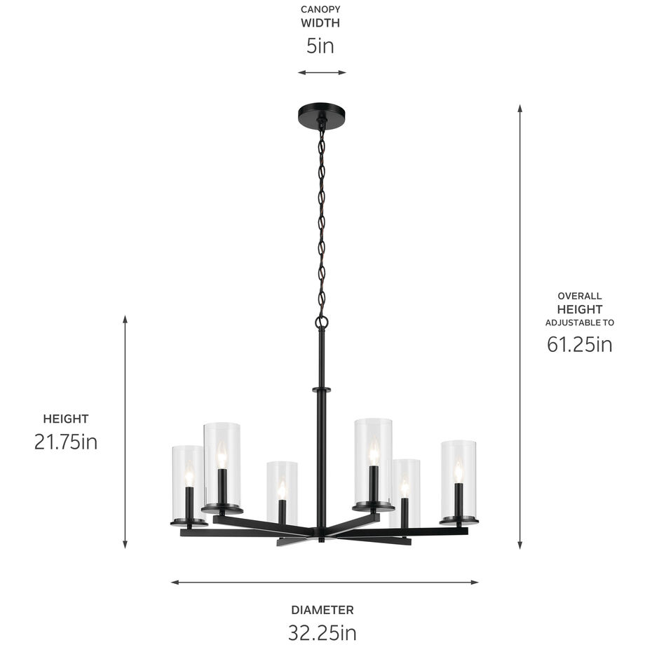 Kichler 44013BK Crosby 6 Light Black Chandelier Ceiling Light