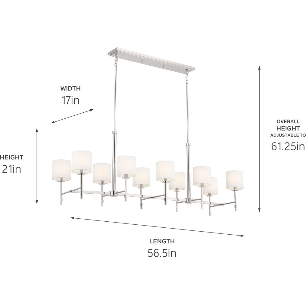 Ali 10 Light 17 inch Polished Nickel Chandelier Linear Ceiling Light