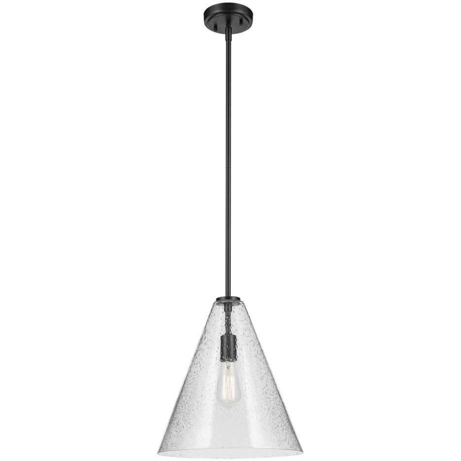 Everly 1 Light Black Pendant Ceiling Light in Clear Seeded