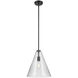 Everly 1 Light Black Pendant Ceiling Light in Clear Seeded