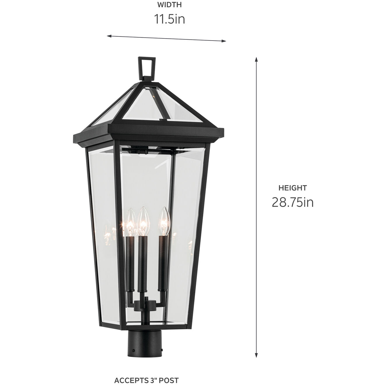 Regence 3 Light 28.75 inch Black Textured Outdoor Post Lantern