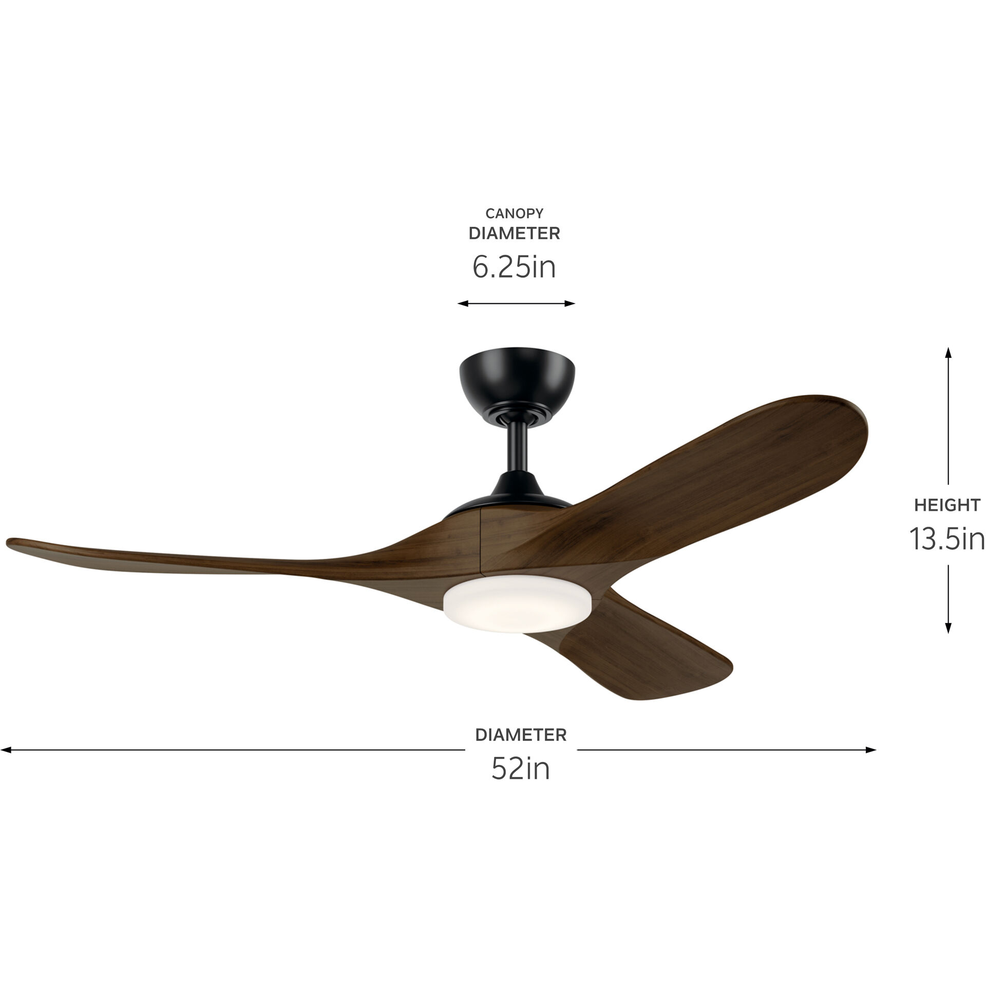 Mylo 52 inch Satin Black with Aged Walnut Blades Ceiling Fan