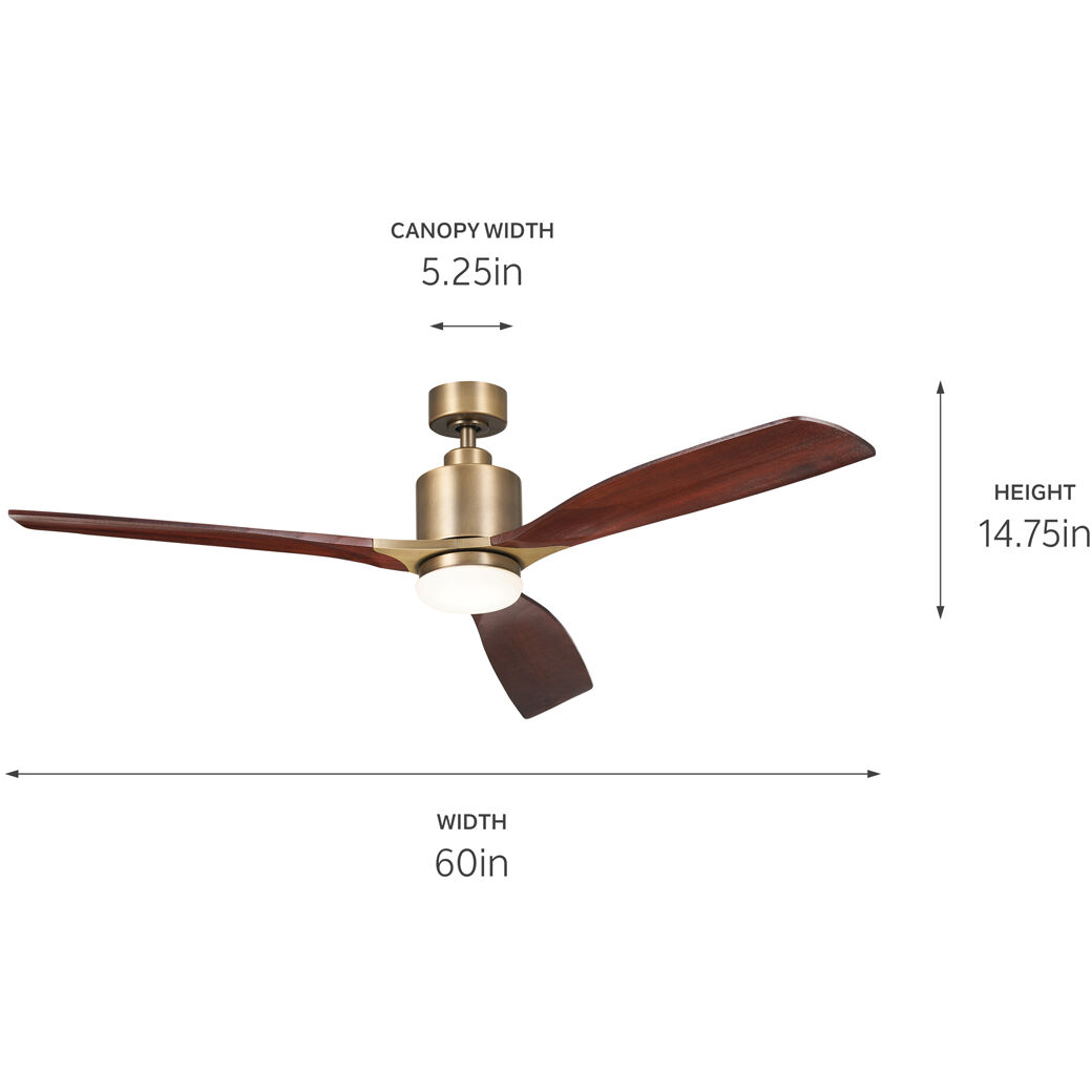 Ridley 60 inch Brushed Natural Brass with Weathered White Walnut/Weathered White Walnut Blades Ceiling Fan