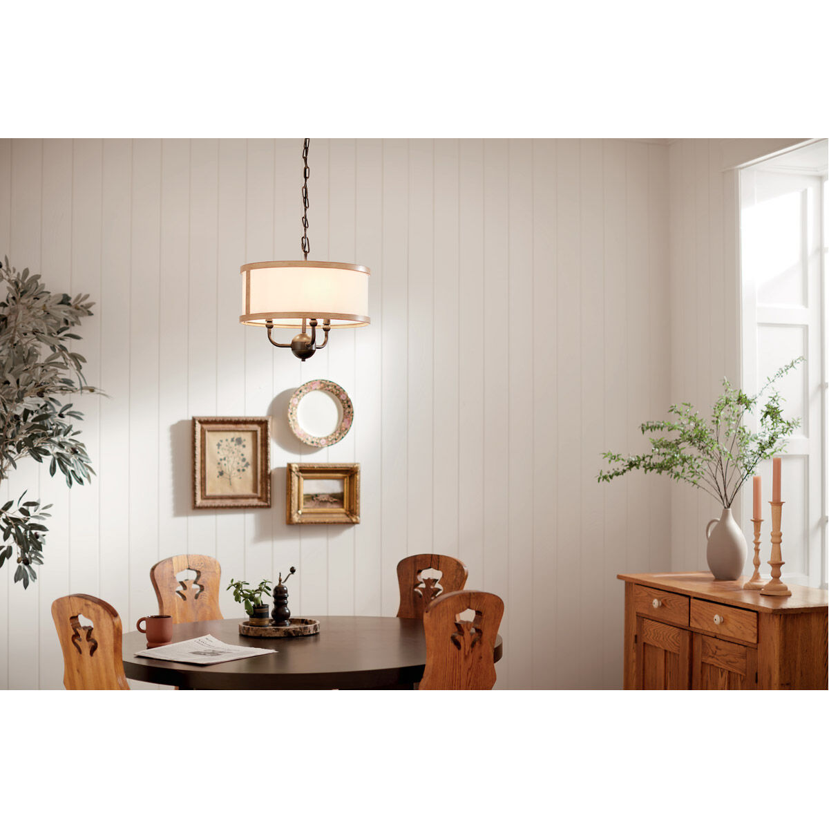 Kichler 52465AVI Homestead Heddle 3 Light 16 inch Anvil Iron Chandelier  Ceiling Light, Heddle