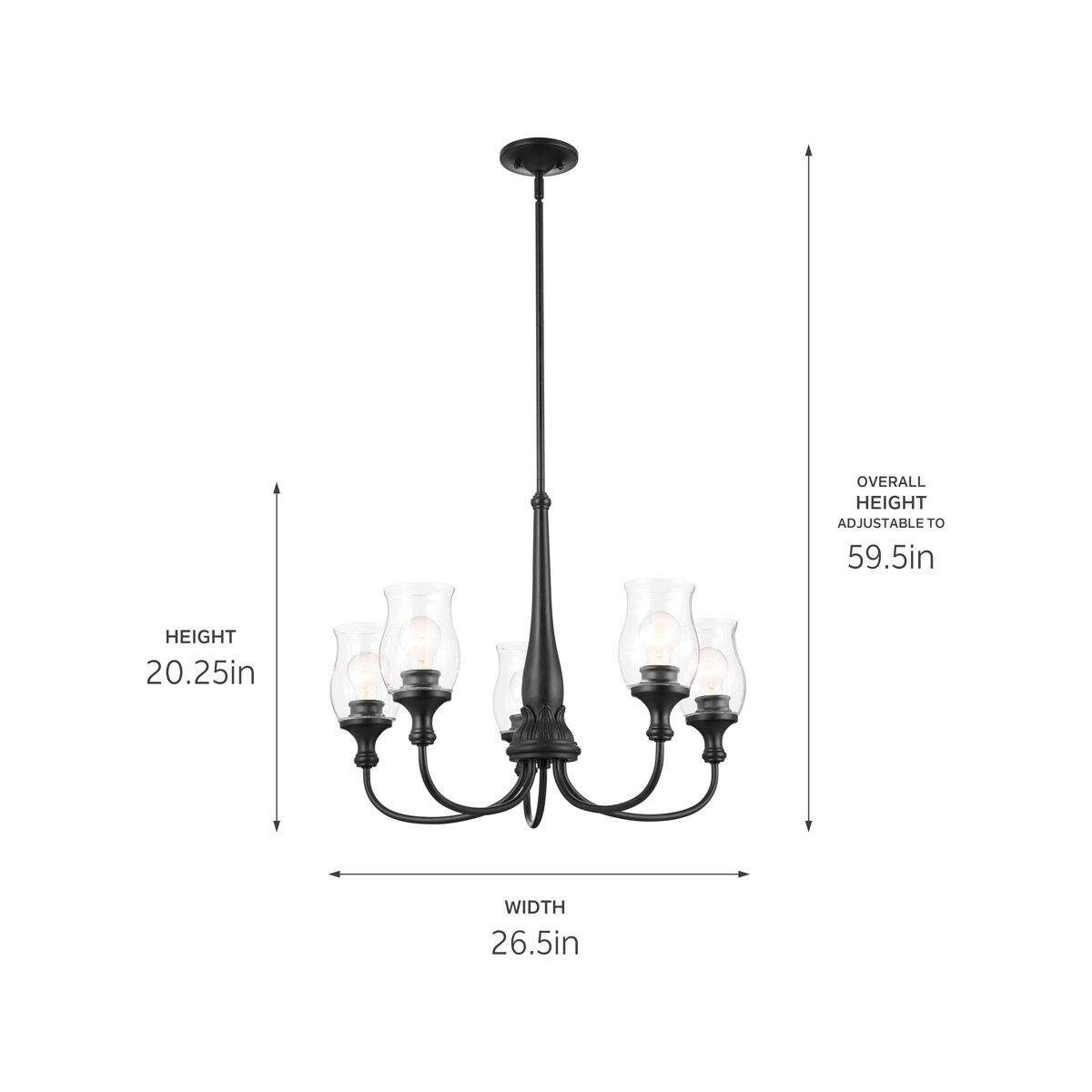 Homestead Melis 5 Light 27 inch Black Chandelier Ceiling Light, Melis