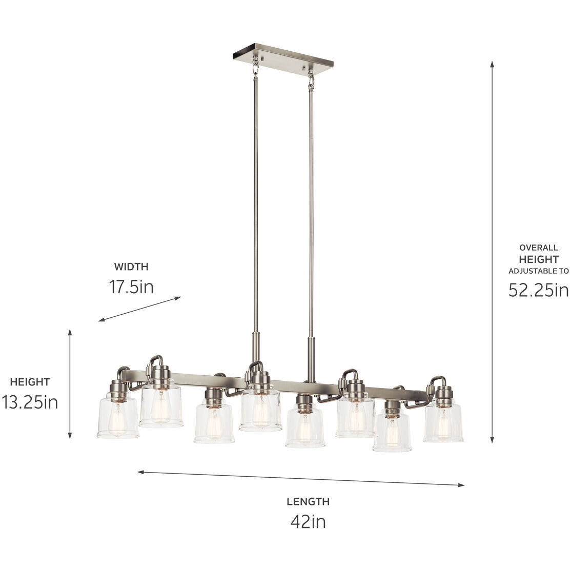 Aivian 8 Light 17.75 inch Nickel Textured Chandelier Linear Ceiling Light
