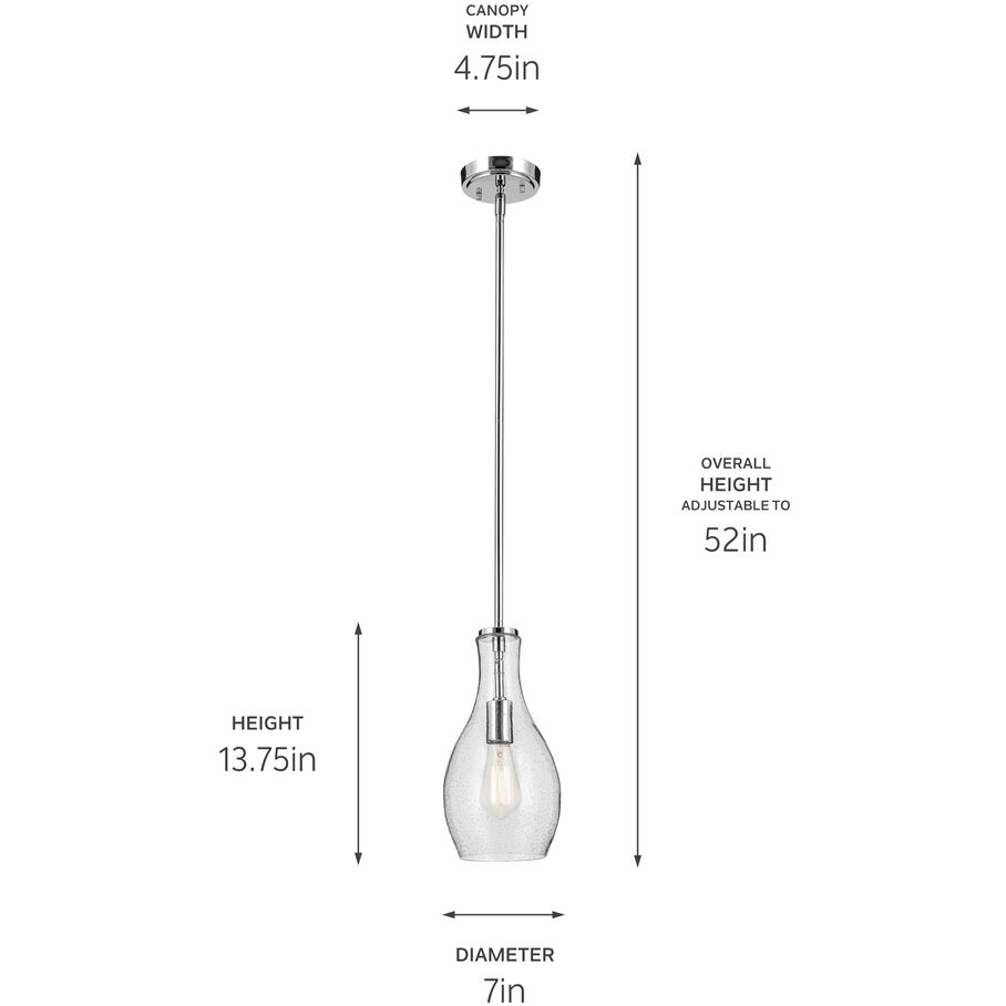 Everly 1 Light Chrome Pendant Ceiling Light in Clear Seeded