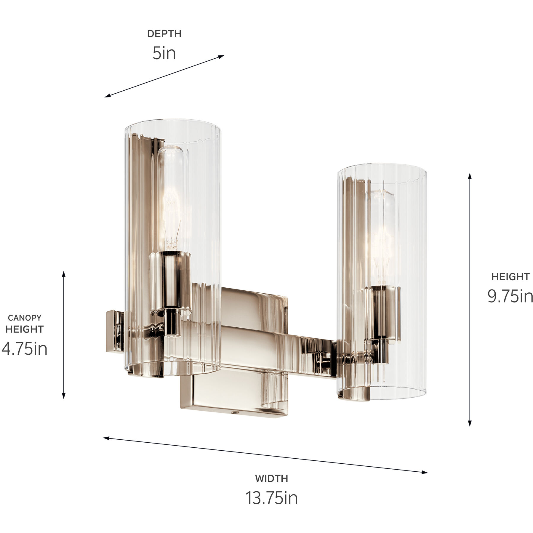 Jemsa 2 Light 13.75 inch Polished Nickel Bath Bracket Wall Light, 2 Arm