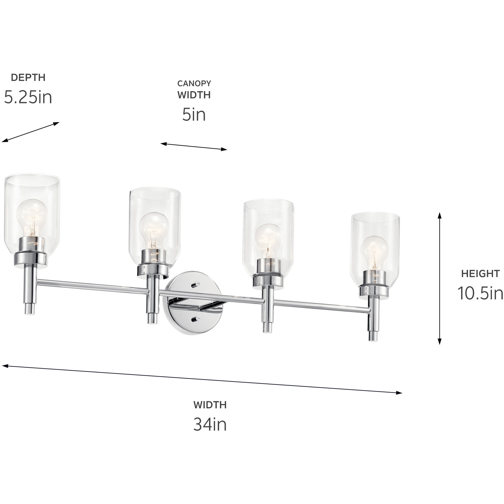 Madden 4 Light 34 inch Chrome Wall Mount Bath Wall Light, 4 Arm