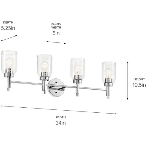 Madden 4 Light 34 inch Chrome Wall Mount Bath Wall Light, 4 Arm