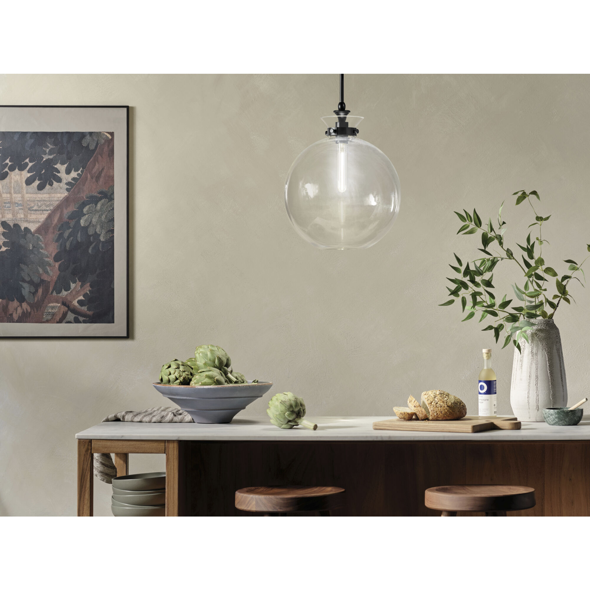 Laria 1 Light Black Pendant Ceiling Light in Clear