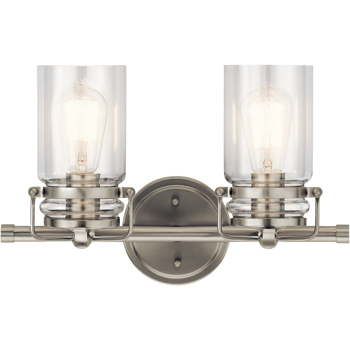 Brinley 2 Light 16 inch Brushed Nickel Wall Mt Bath 2 Arm Wall Light