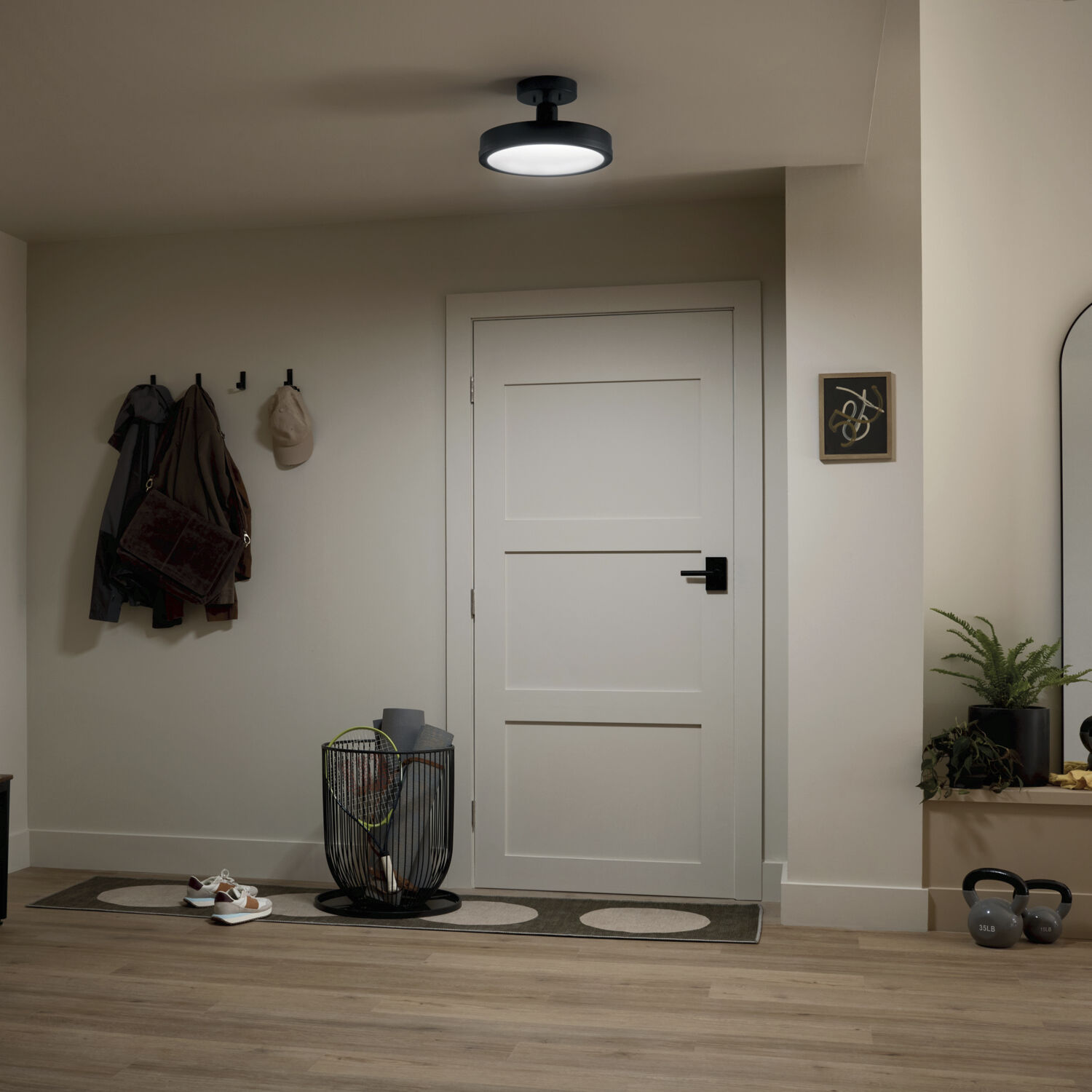 Riu LED 14.25 inch Black Semi Flush Mount Ceiling Light