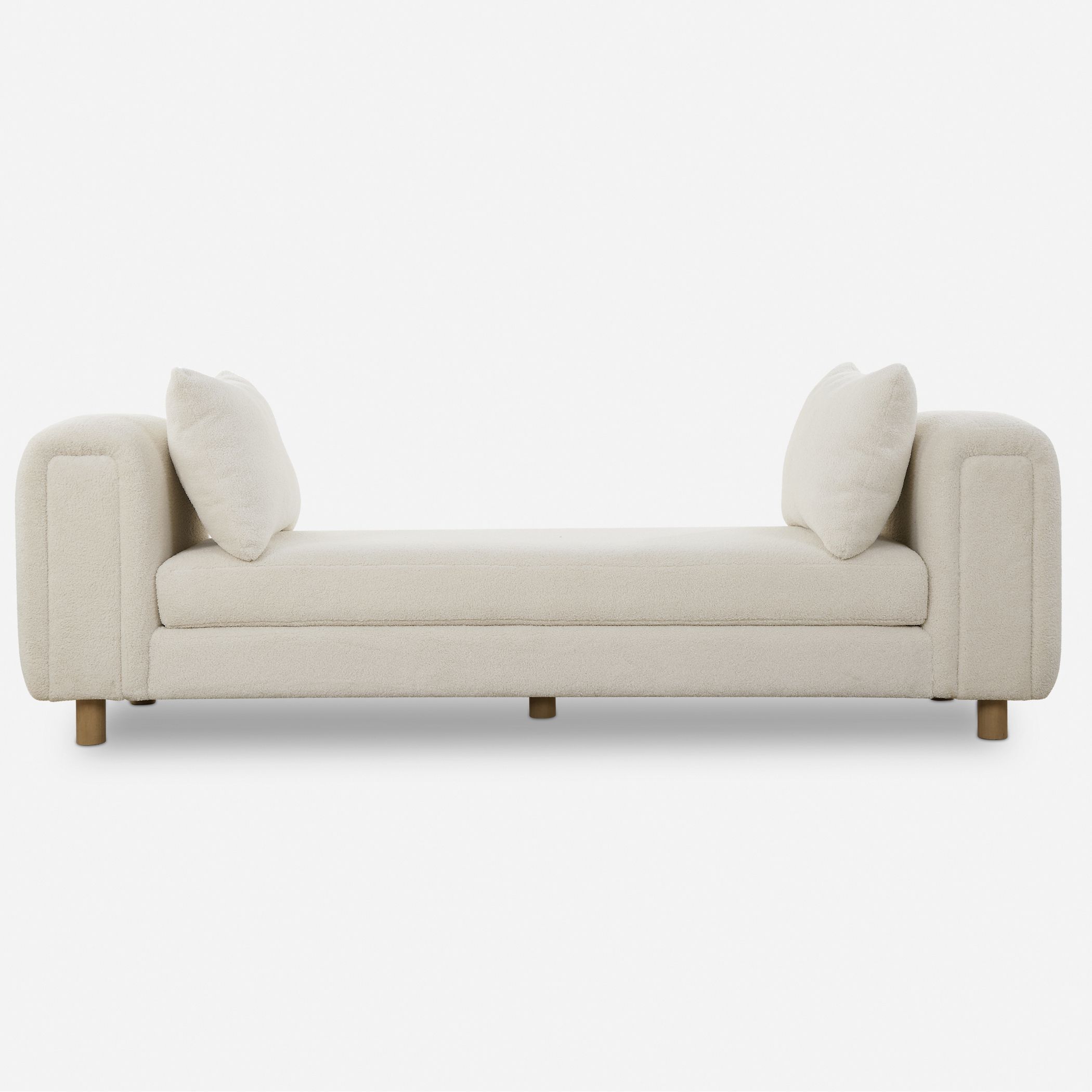 Repose Soft Ivory Faux Sheepskin and Light Oak Oversized Bench