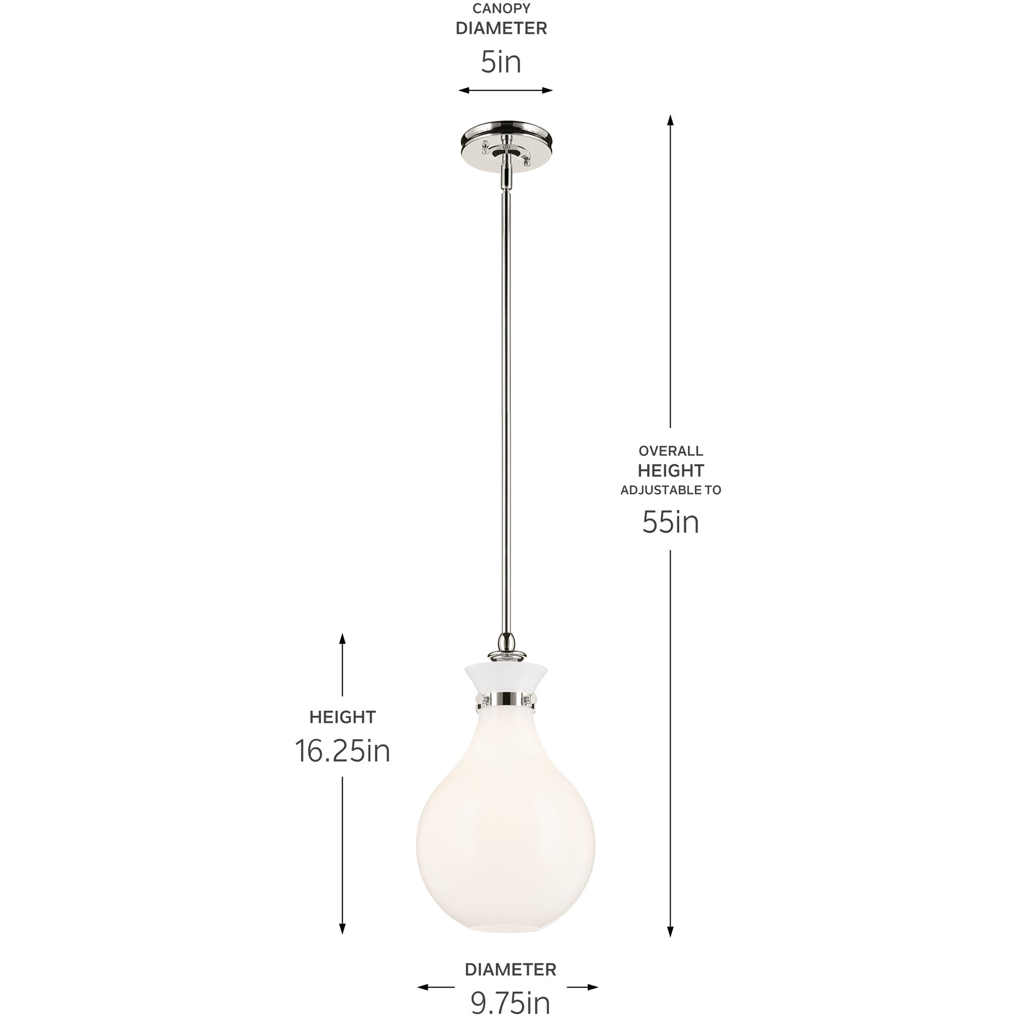 Laria 1 Light Polished Nickel Pendant Ceiling Light in Opal
