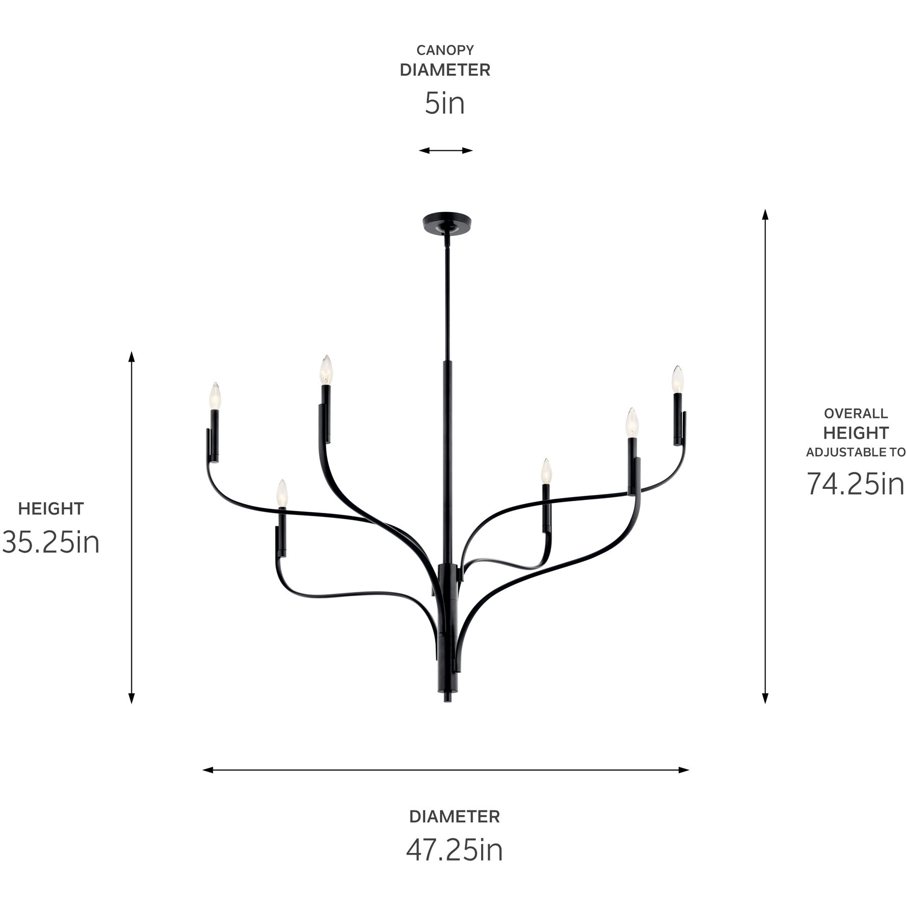 Livadia 6 Light Black Chandelier Ceiling Light, 1 Tier Large