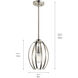 Tao 1 Light 8 inch Brushed Nickel Pendant Ceiling Light