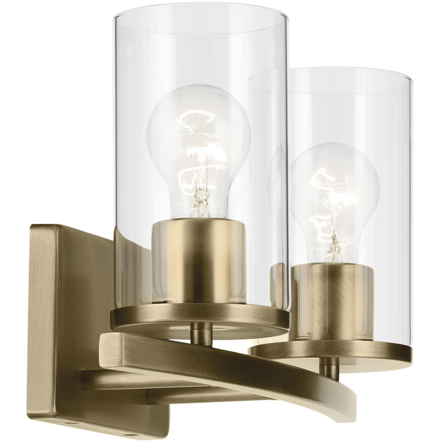 Crosby 2 Light 15.25 inch Natural Brass Bath Light Wall Light